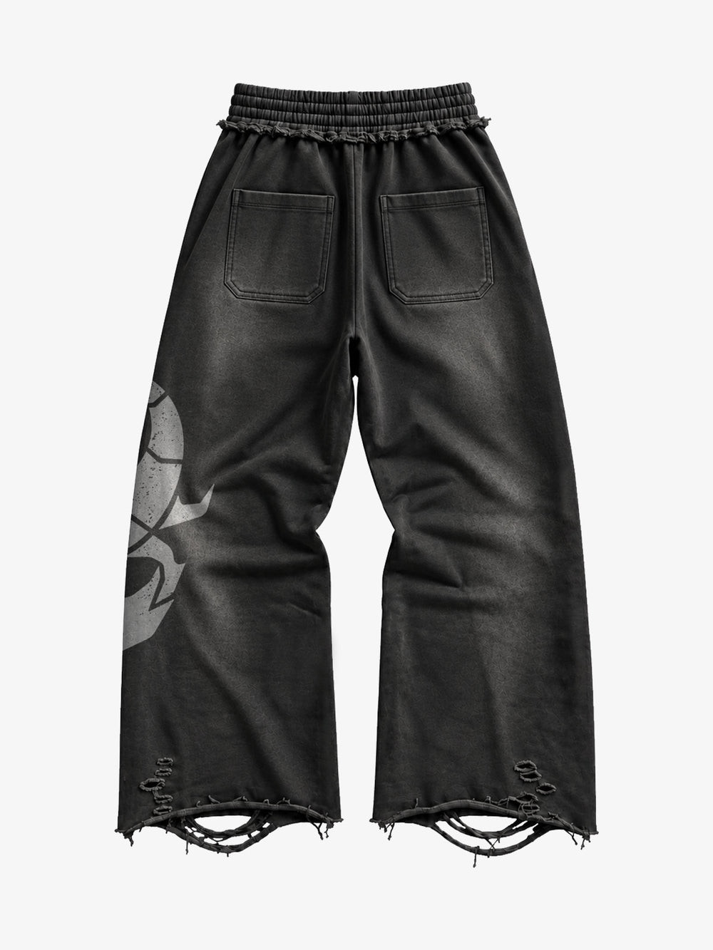 Washed Terry Graphic Print Distressed Wide-Leg Sweatpants