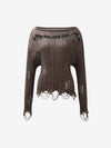Distressed Pin Off-Shoulder Pullover