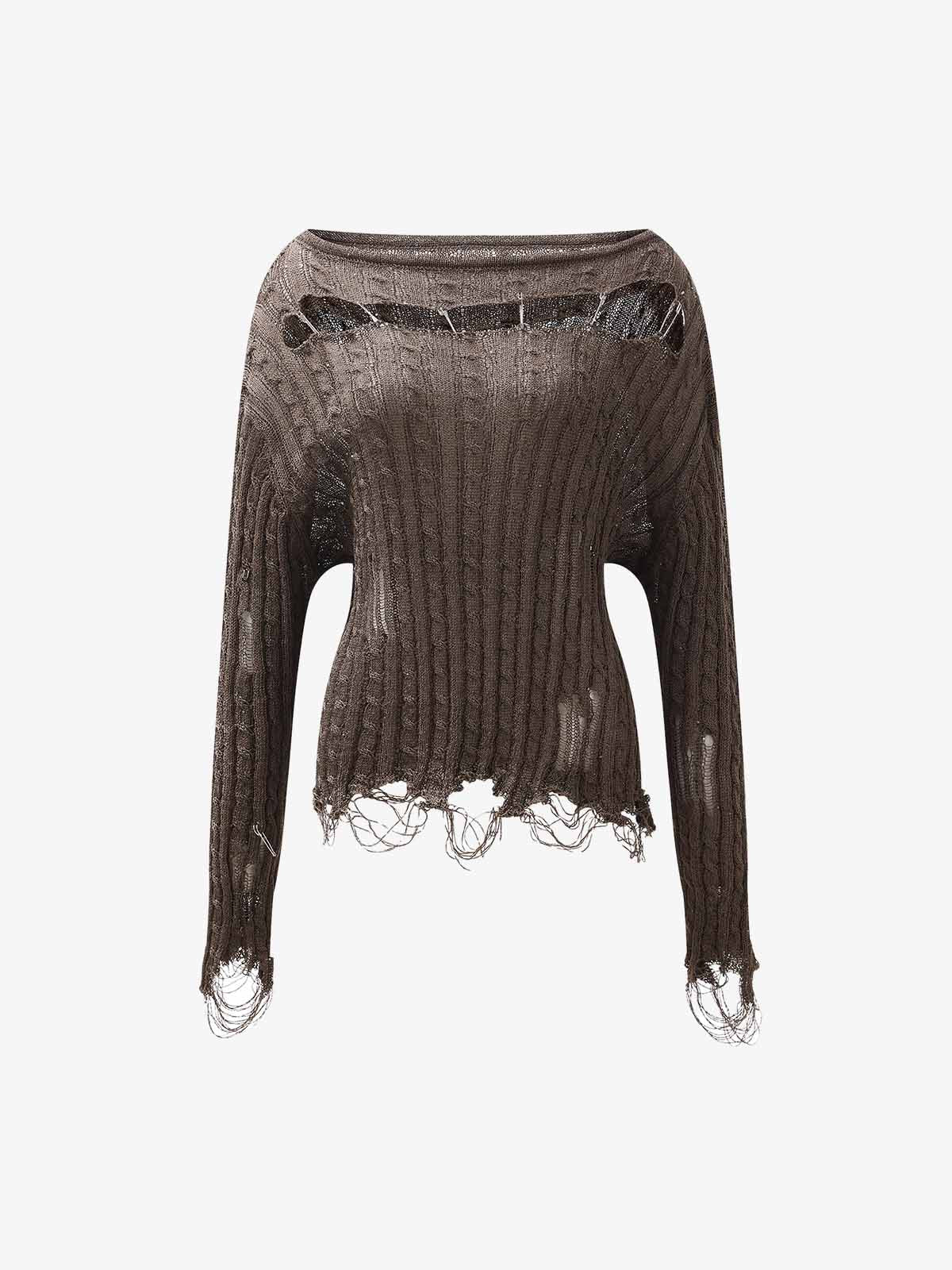 Distressed Pin Off-Shoulder Pullover