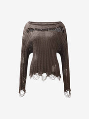 Distressed Pin Off-Shoulder Pullover