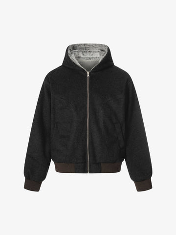 Retro Reversible Fleece Lined Zip-up Hooded Jacket 