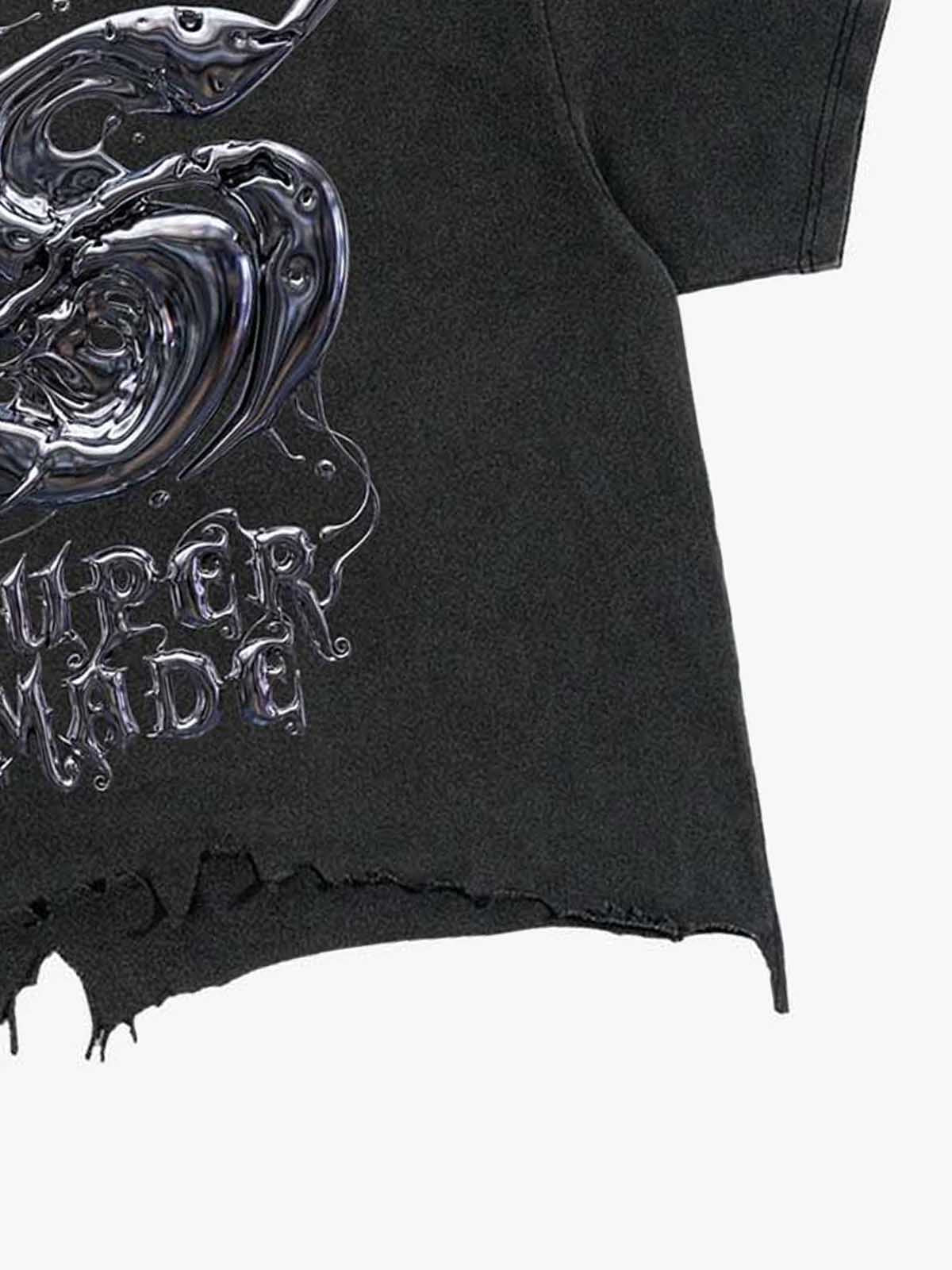 Gothic Liquid Metal Ripped Washed T-Shirt 