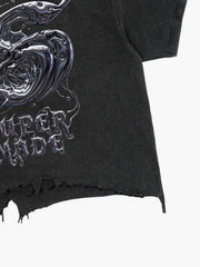 Gothic Liquid Metal Ripped Washed T-Shirt 