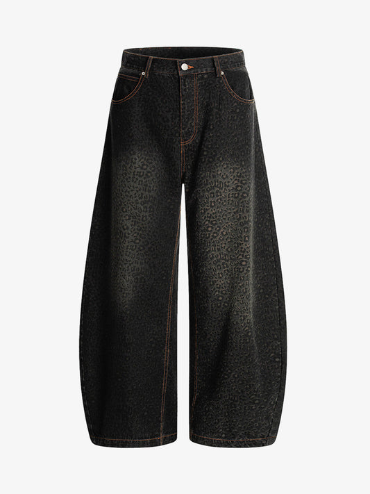 Street Leopard Print Barrel Jeans 
