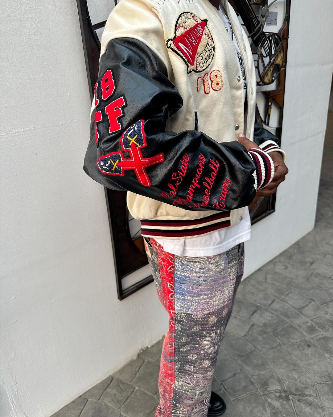 Thesupermade American Patchwork PU Leather Sleeve Embroidered Alphabet Baseball Jacket-1819