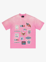 Washed Vintage Sticker Print T-Shirt 