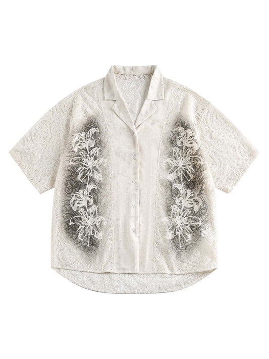 Exquisite Floral Embroidered Short-Sleeve Shirt 