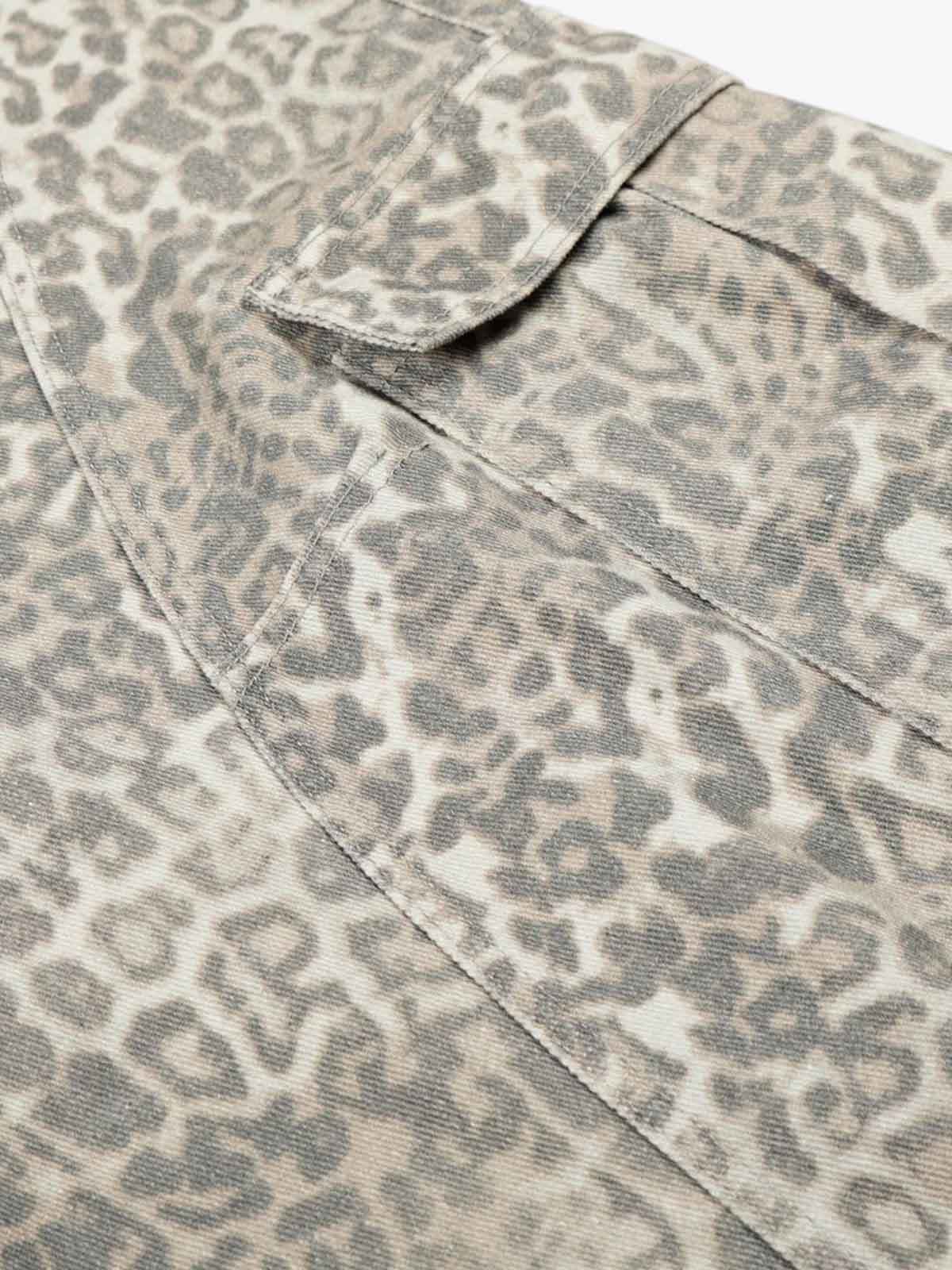 Light Leopard Print Wide-Leg Cargo Barrel Pants 