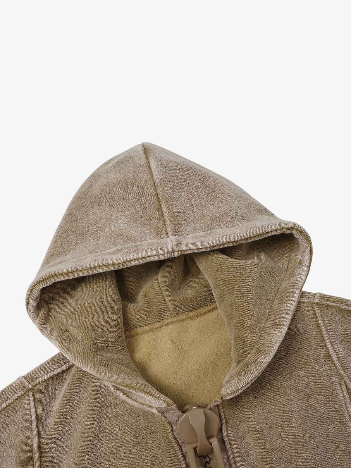 Oversized-Zip Fleece-Lined Hoodie