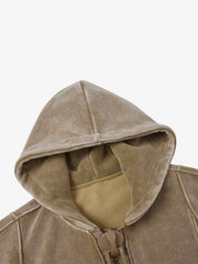 Oversized-Zip Fleece-Lined Hoodie