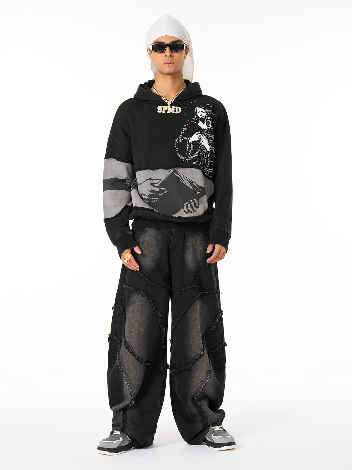 Electronic Exorcist Print of Distressed Hooded Sweatshirt 