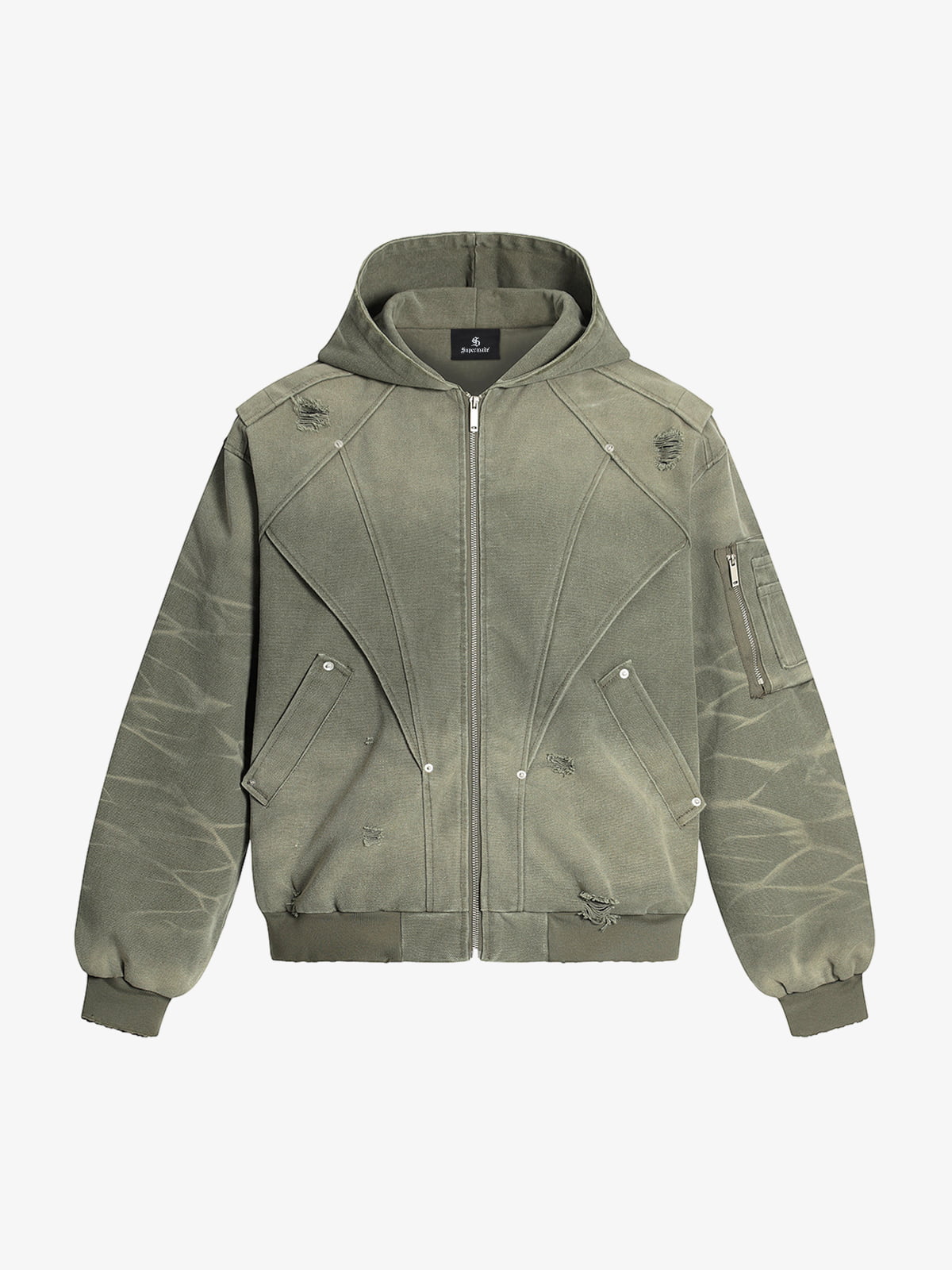 Retro Deconstructed Panel Washed Hooded Jacket 