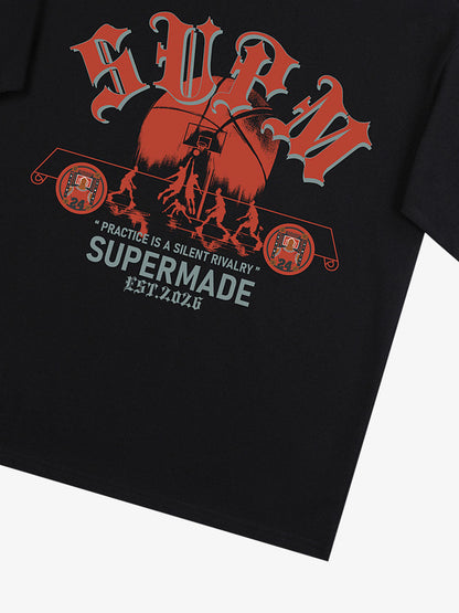 thesupermade-Cotton Basketball Graphic T-Shirt with "Practice Is A Silent Rivalry" Print and Oversized Fit 