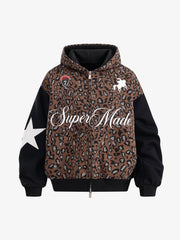 Leopard Patchwork Zip-Up Hoodie