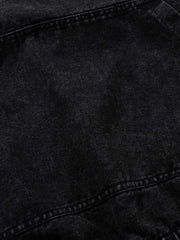 Vintage Washed Denim Metal Toggle Detail Pullover Hoodie 