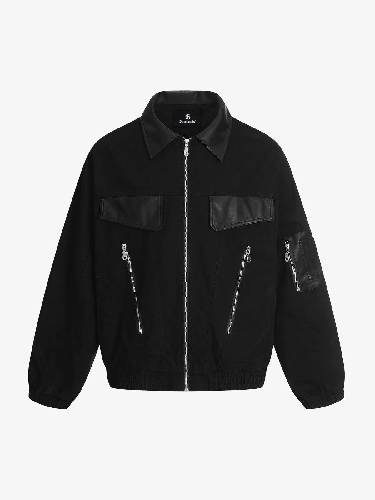 Retro Panelled Utility Multi Pocket Zip Up Bomber Jacket
