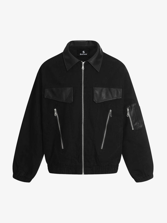 Retro Panelled Utility Multi Pocket Zip Up Bomber Jacket