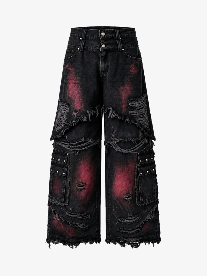 Washed Distressed Cargo Jeans