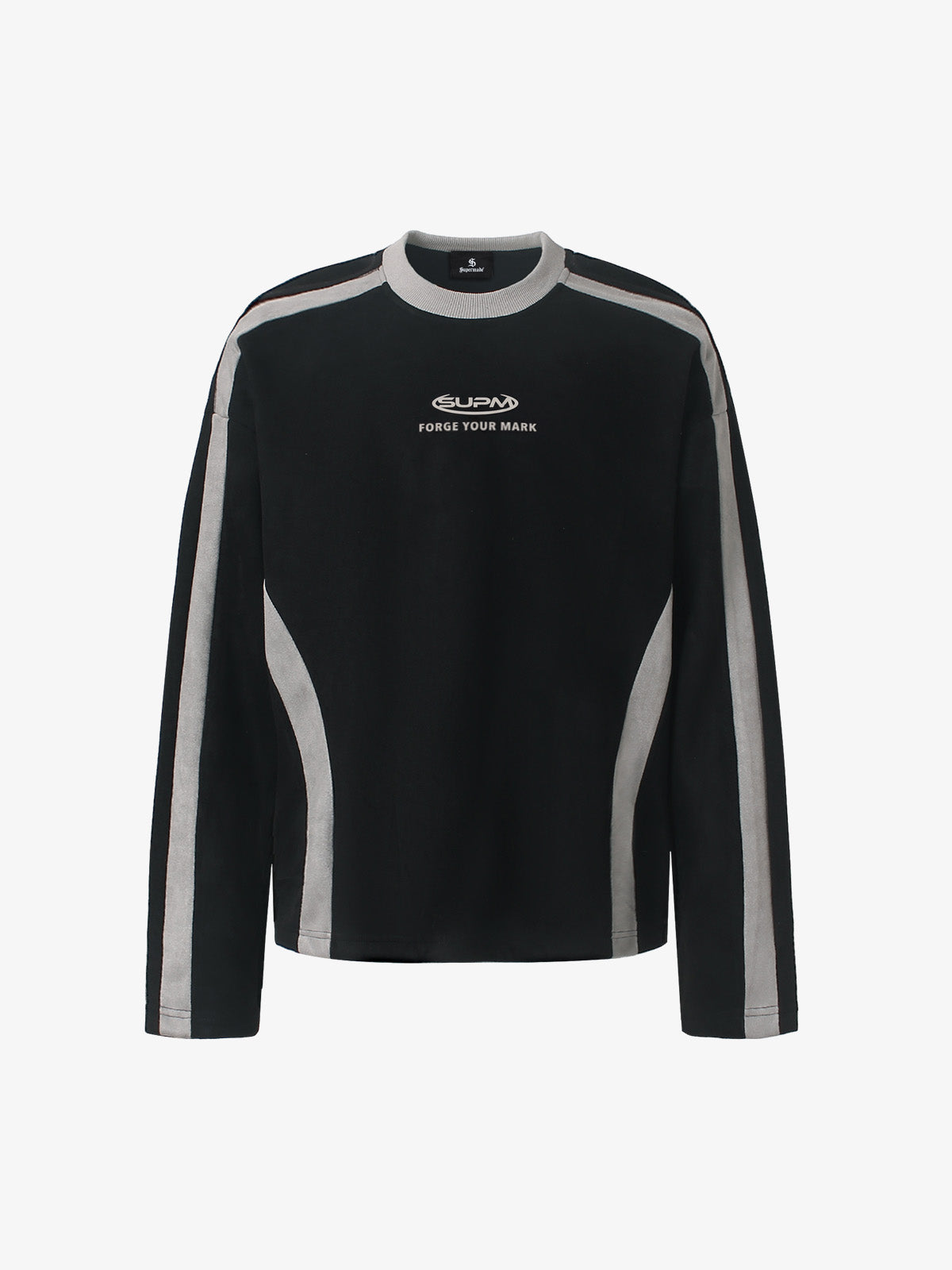 Faux Suede Paneled Embroidered Long Sleeve Tee