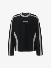 Faux Suede Paneled Embroidered Long Sleeve Tee