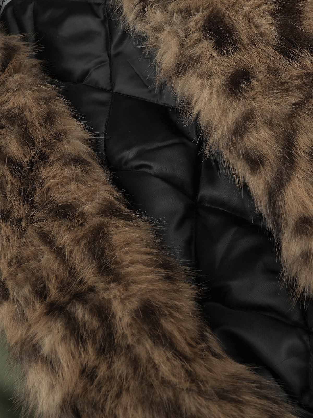 Leopard Faux-Fur Collar Studded Jacket