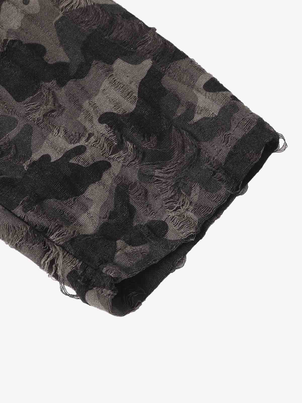 Cotton Blend Oversized Graphic Tee with Leopard Horse Print and Camo Layered Sleeves 