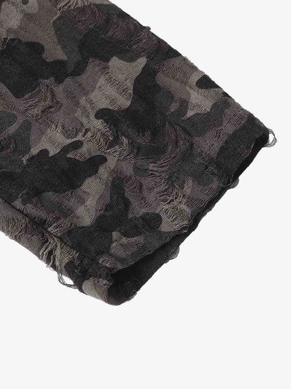 Cotton Blend Oversized Graphic Tee with Leopard Horse Print and Camo Layered Sleeves 