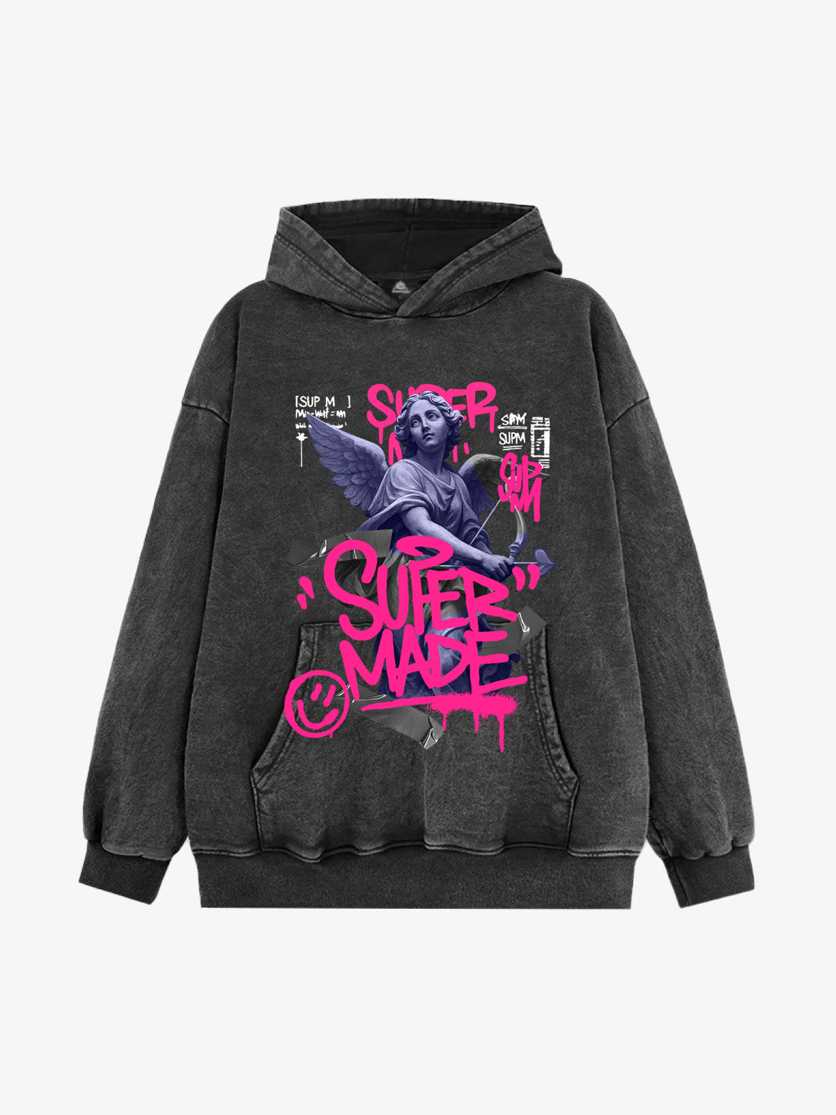 Pink Letter Graffiti Angel Print Hooded Sweatshirt 