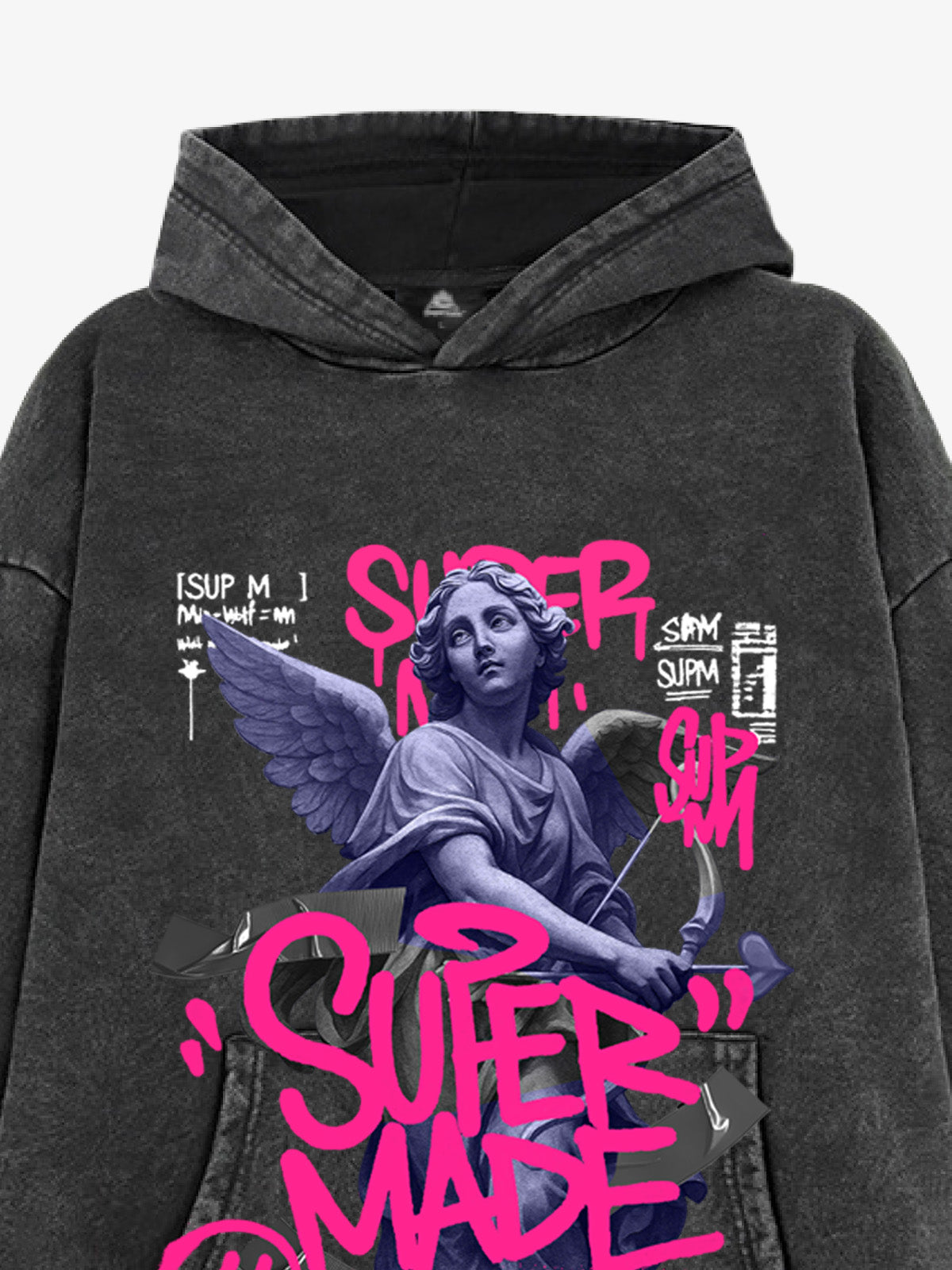 Pink Letter Graffiti Angel Print Hooded Sweatshirt 