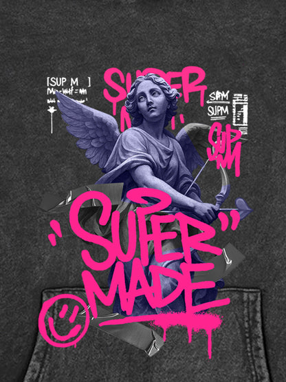 Pink Letter Graffiti Angel Print Hooded Sweatshirt 