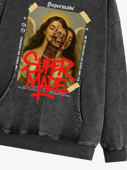 Skull And Face Two Soul Pattern Hooded Sweatshirt 