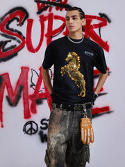 Vintage Wash Glitter Horse Pattern Splash Ink T-Shirt 