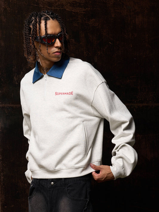 Original Denim Lapel Patchwork Sweatshirt 