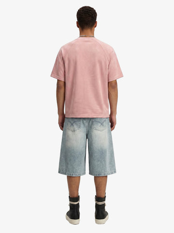 Suede Panel Embroidered Logo Short Sleeve T-Shirt