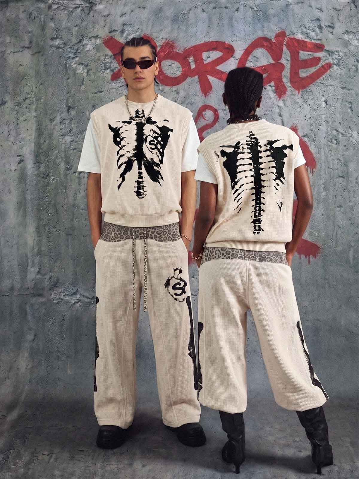Skeleton Graphic Sleeveless Top and Pants Set - 2628 