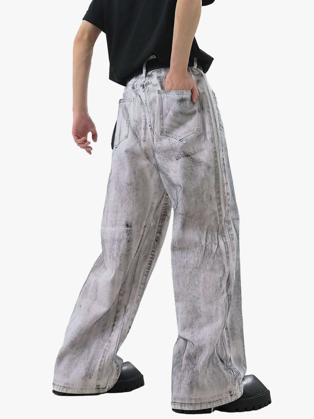 Wasteland Style Niche Design Dirty White Loose Jeans - 2114 