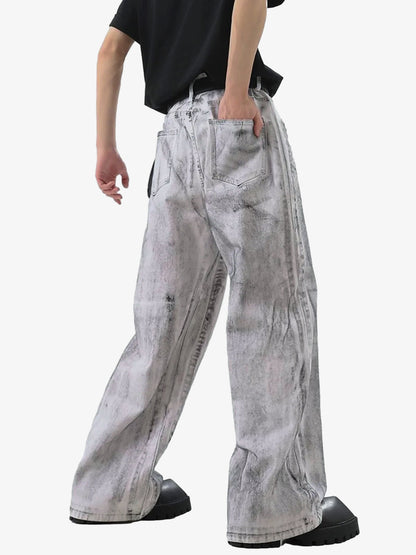 Wasteland Style Niche Design Dirty White Loose Jeans - 2114 
