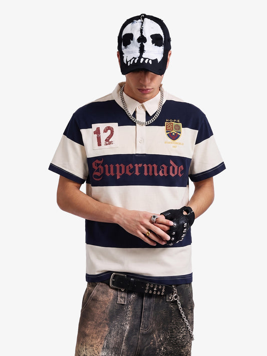 Vintage Striped Rugby Polo Shirt