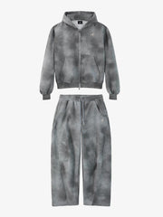 Vintage Washed Tie-Dye Zip Up Hoodie & Barrel Sweatpants Tracksuit 