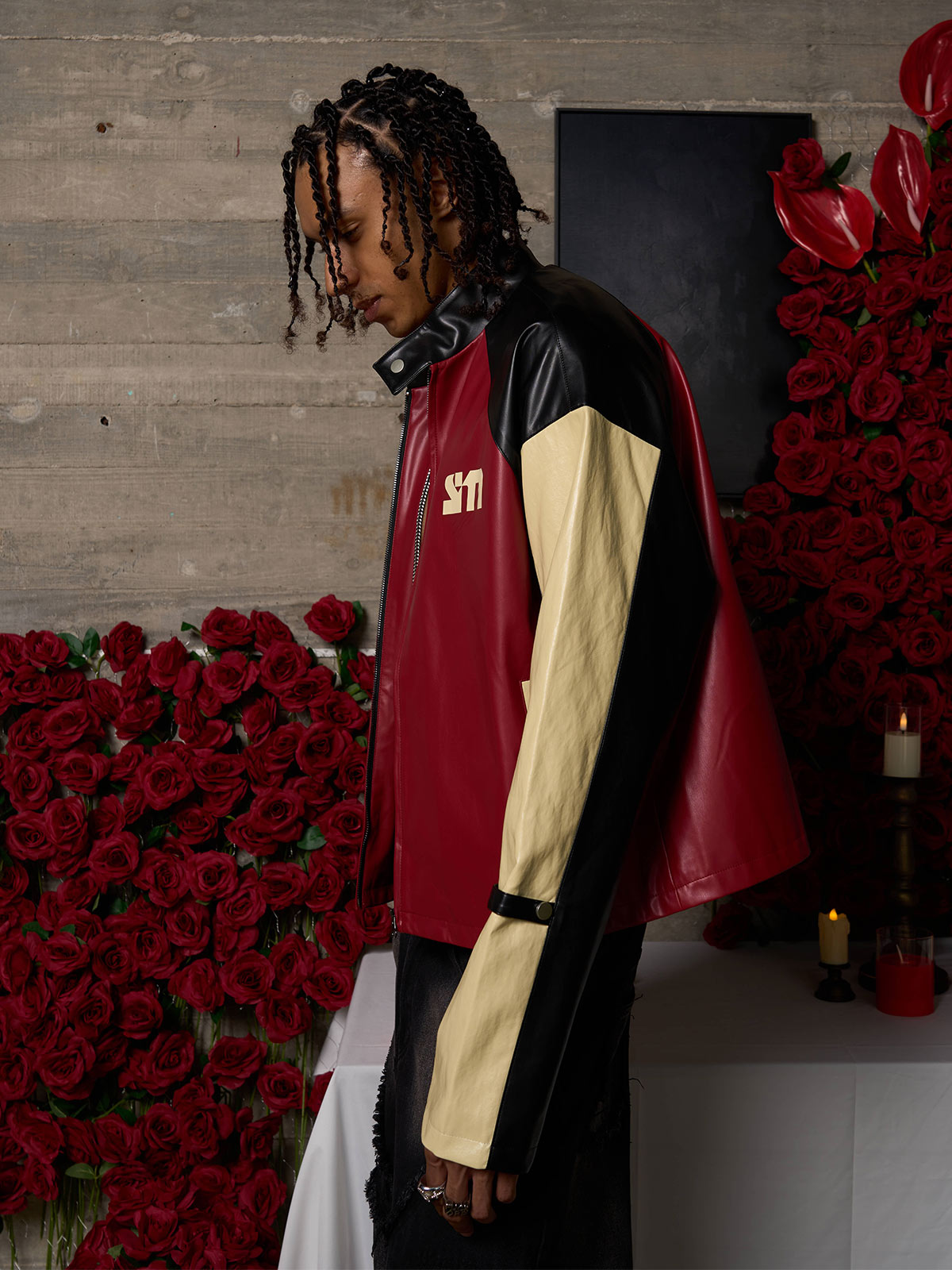 Original Contrast Color Leather Jacket 