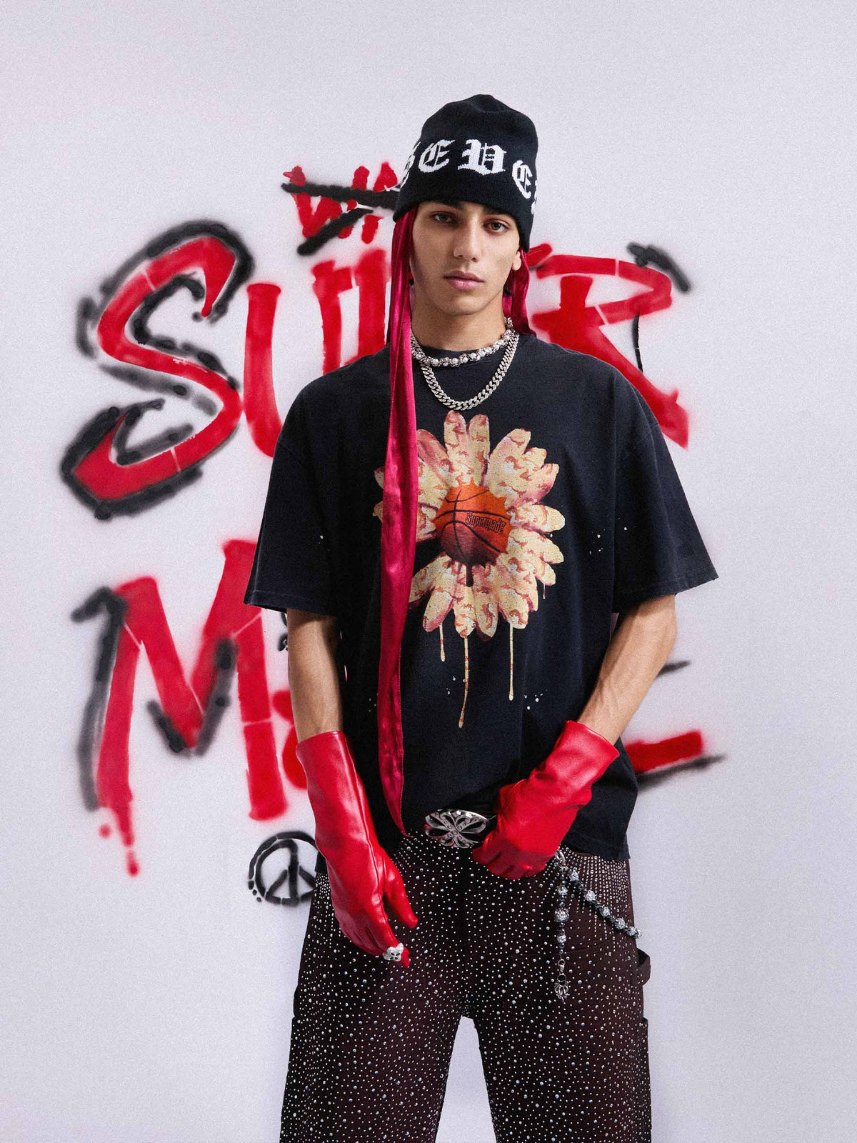 Supermade Floral Basketball Ink Splatter Graphic T-Shirt 