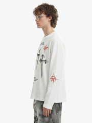 Letter Print Waffle Cross Long-Sleeved T-Shirt 