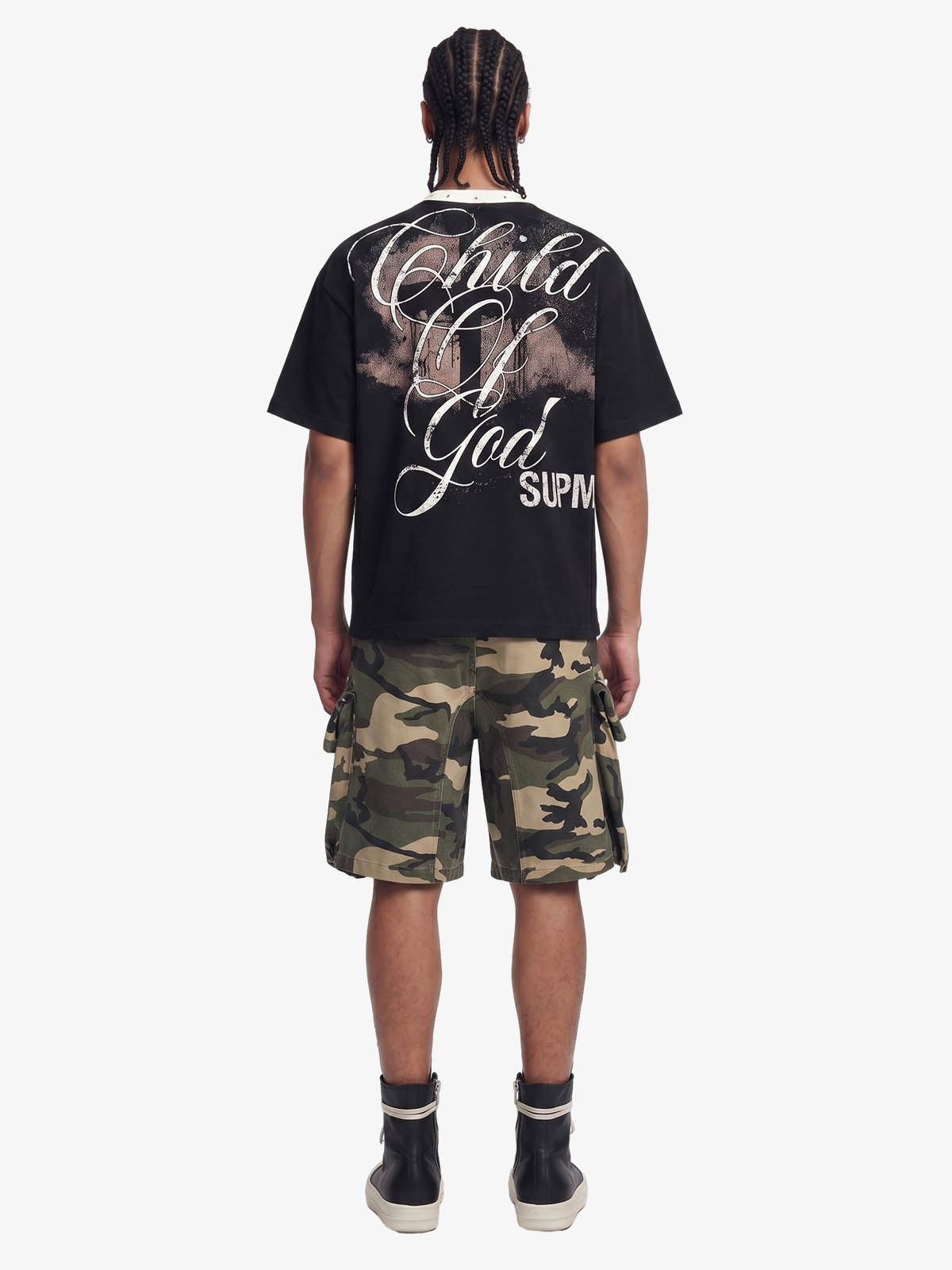 Gothic Cross Print Studded Collar Waffle Knit Graphic T-Shirt 