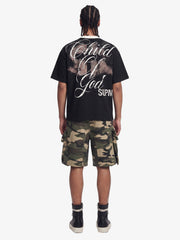Gothic Cross Print Studded Collar Waffle Knit Graphic T-Shirt 