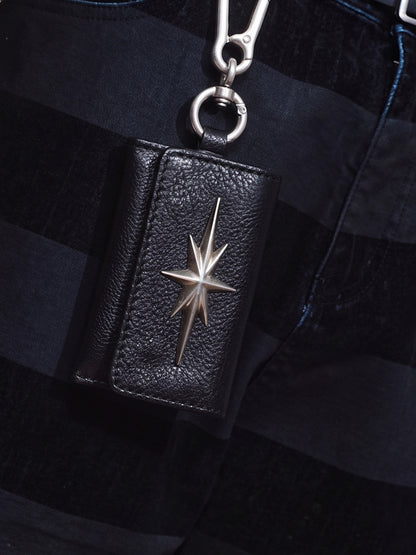 Porte-clés en cuir et léopard avec emblème d'étoile streetwear
