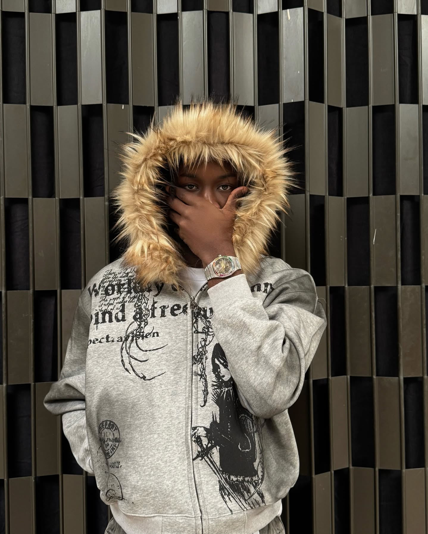Thesupermade Wasteland Style Cardigan Zip UP Fur Hooded Jacket - 2279 