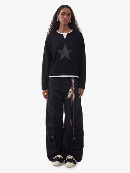 Layered Crewneck Star Print Long-Sleeve T-Shirt 