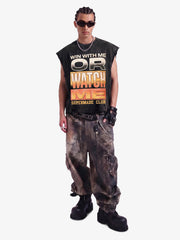 Distressed Slogan Graphic Sleeveless T-Shirt 