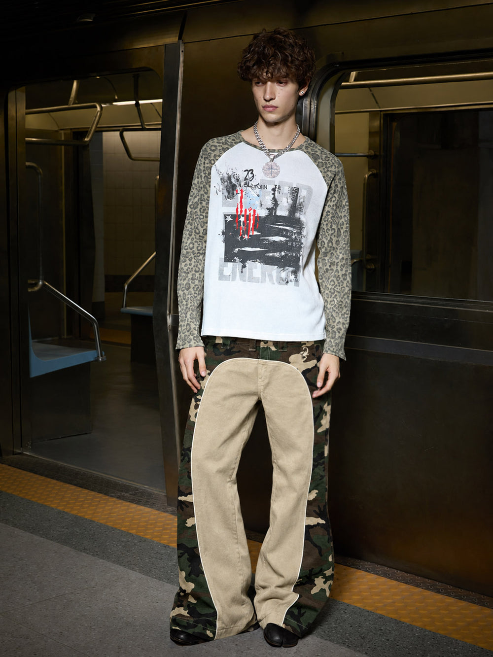 Camo Patchwork Flared Pants
