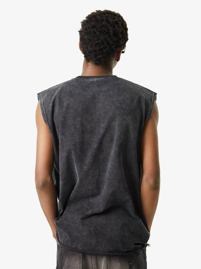 ThesupermadeVintage Metallic Phantom Letter Distressed Washed Vest - 2060 